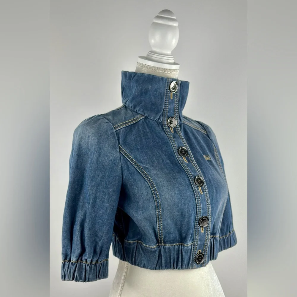 Burberry London Blue Label Women’s Cropped Blue Denim Jacket Size 38 - Picture 2 of 16